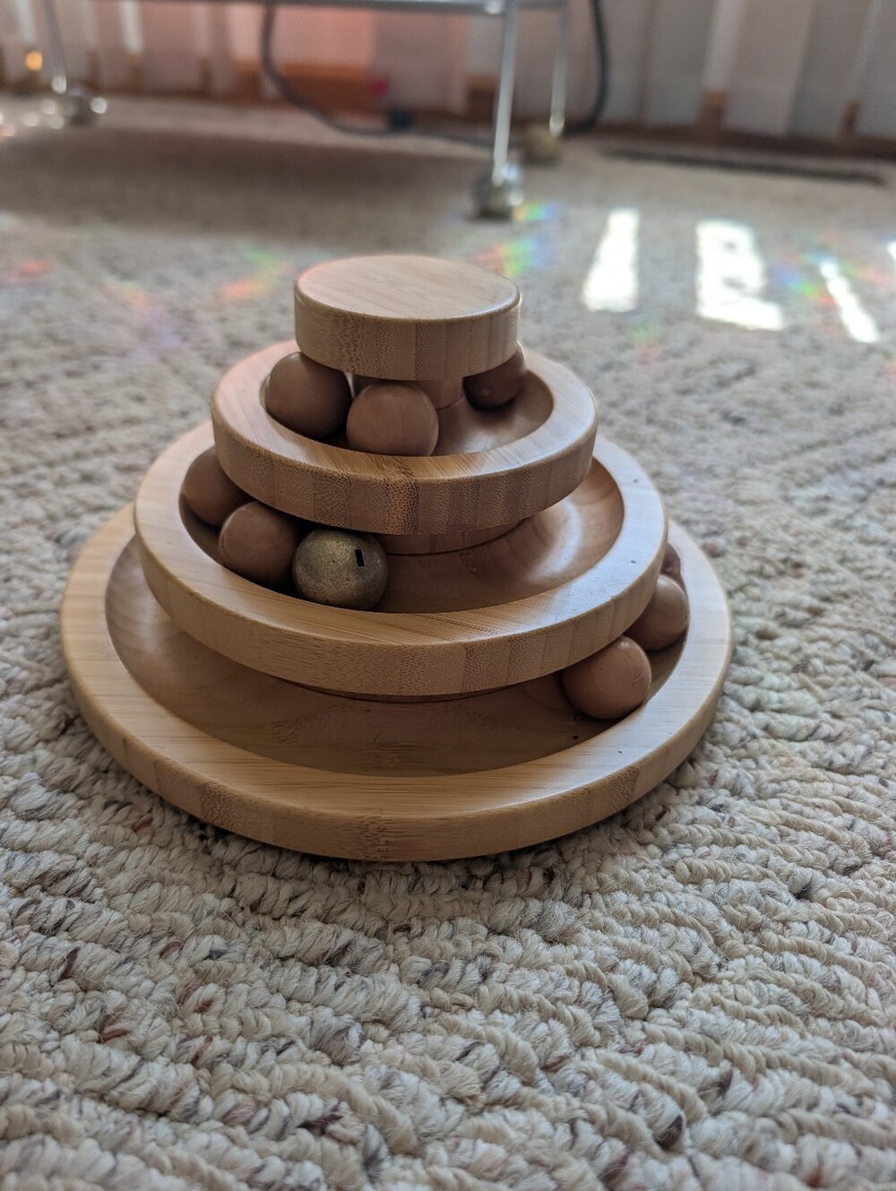 Wooden Multi Tier Cat Toy Ball Track Bell Interactive Enrichment Tower